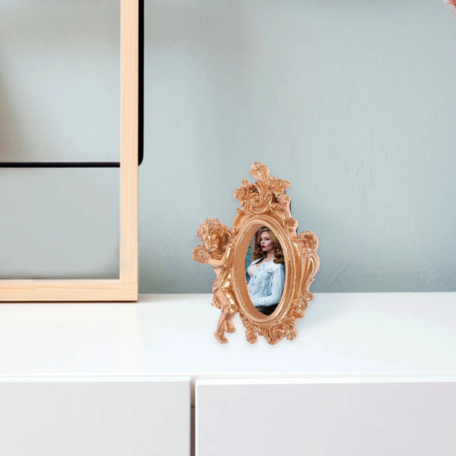 

Cute Angel-Themed Resin Photo Vintage Decorative Picture Frame For Home Office Memorial Baby Photos Desktop Display Cherub Angel