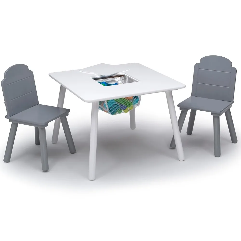 Ensemble de table et chaise Delta Finn pour enfants, ensemble de table et chaise avec rangement, blanc et gris