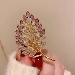Exquisite Women Girls Elegant Crystal Leaves Brooches Pins Fashion Shining Boutique Rhinestone Plant Badges  Jewelry For Lady