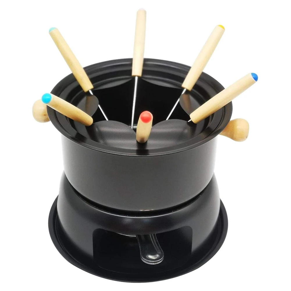 

Mini Stainless Steel Fondue Pot Set Cheese Chocolate Fondue 6 Dipping Forks and Removable Pot Melts Candy Sauce Dip