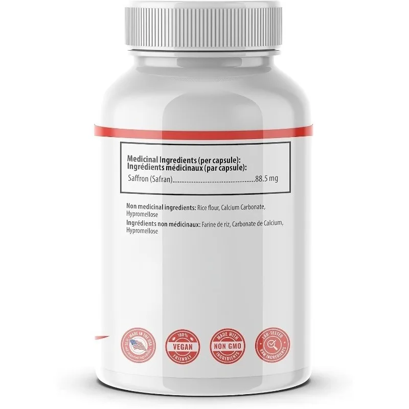 Pure saffron extract supplement, 88.5mg natural saffron, antioxidant support, 60 vegetarian capsules