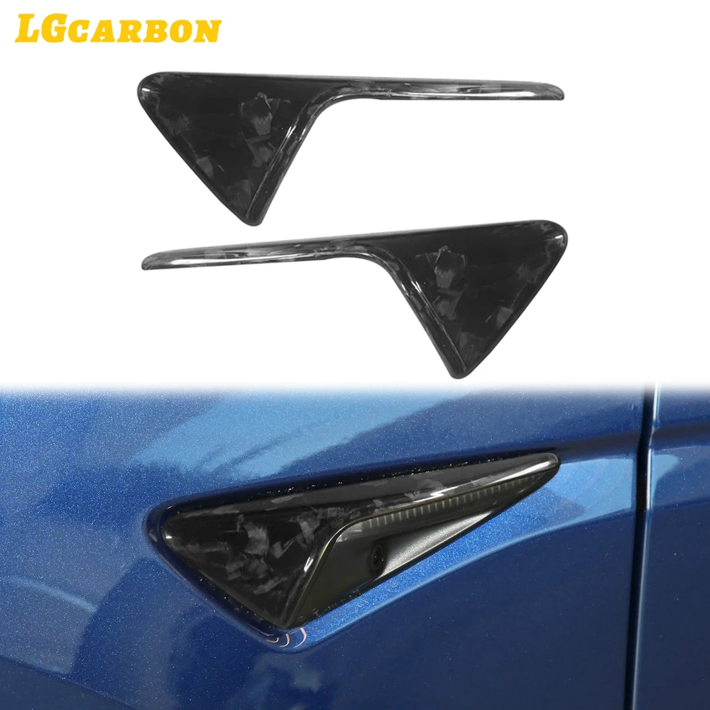 LGcarbon 100% Forged Carbon Fiber For Tesla Model 3 21-2022 Side Standard Leaf Board Trim Side Camera Fender For Model Y 20-2022