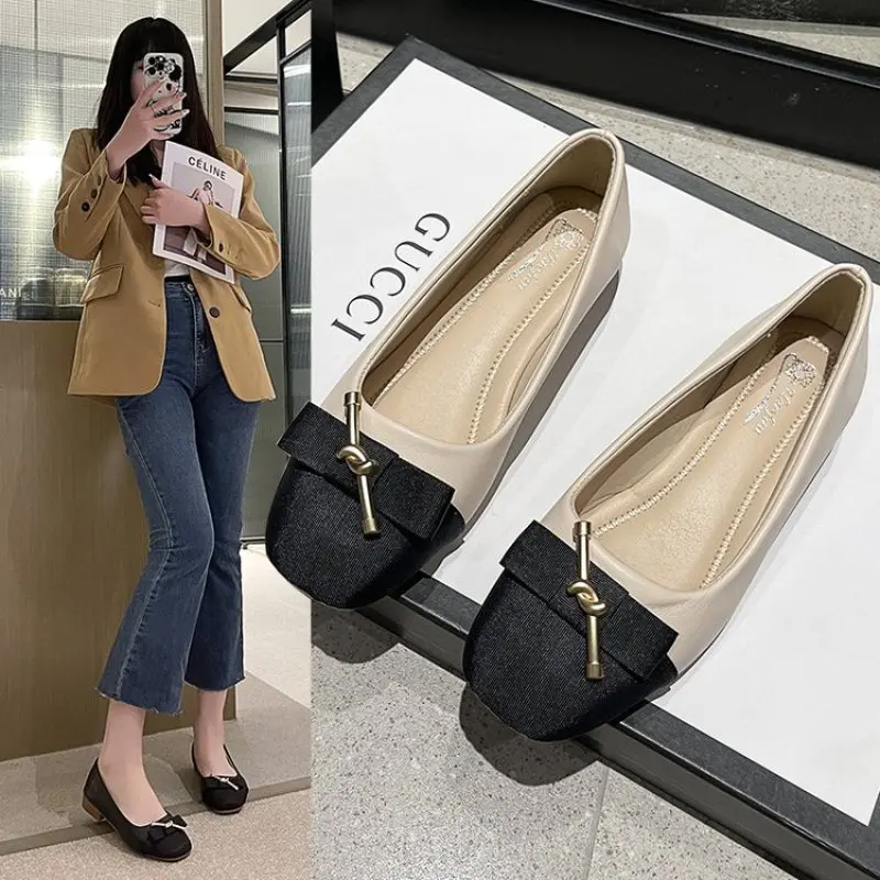 

2024 NEW Women's Pumps Chunky Boat Shoes Square Toe Slip on Office Ladies Shoes Metal Dress Shoes comfort fashion British style