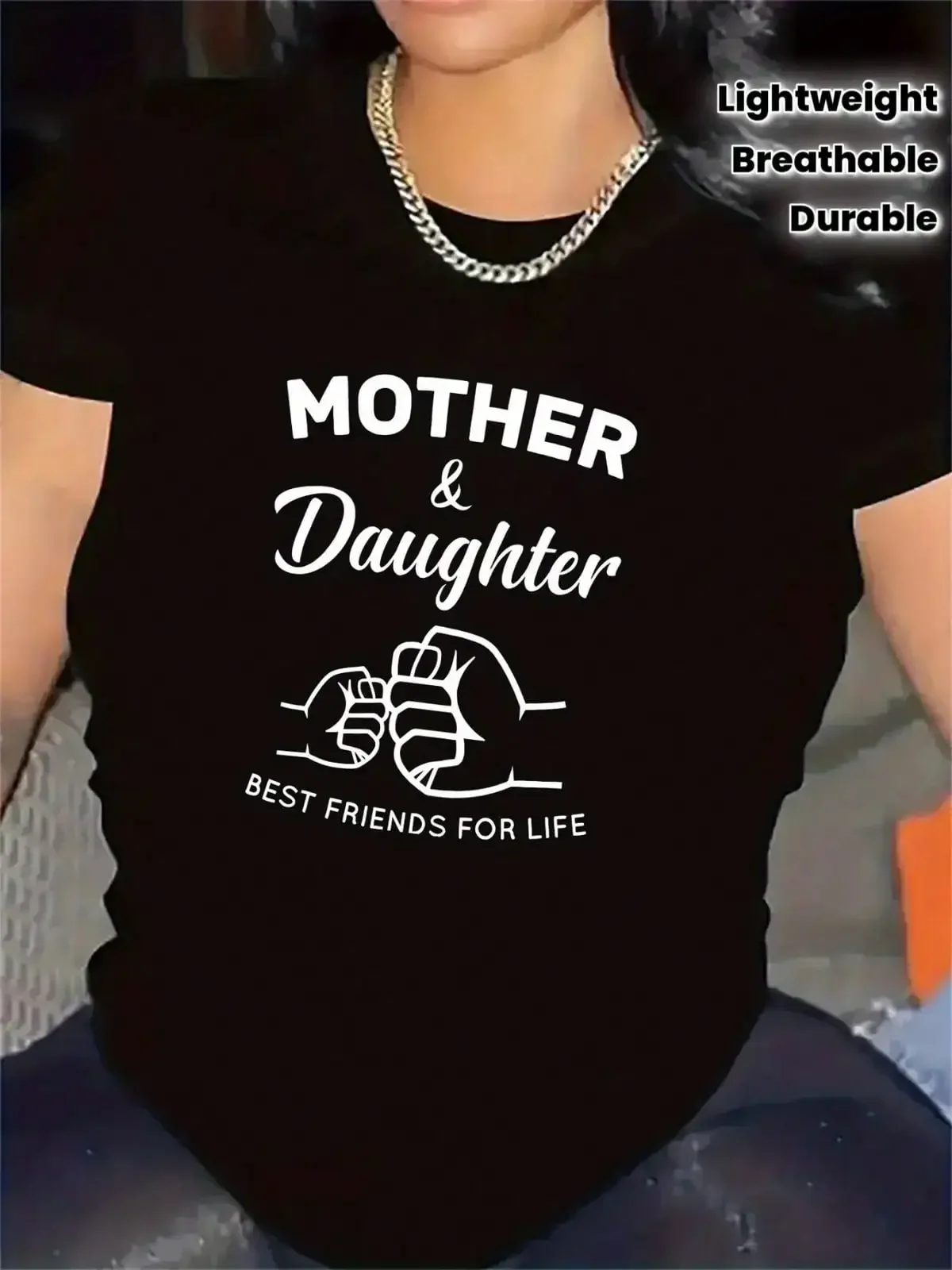 [Mother-Daughter T-Shirt] Lightweight Durable T-Shirt For Mother Daughter Best Friends - Soft Breathable Fabric, Comfortable Everyday Wear, Crew Neck, Medium Stretch, Ideal For Family Gatherings,Breathable And Comfortable Short-Sleeved Round-Neck Top