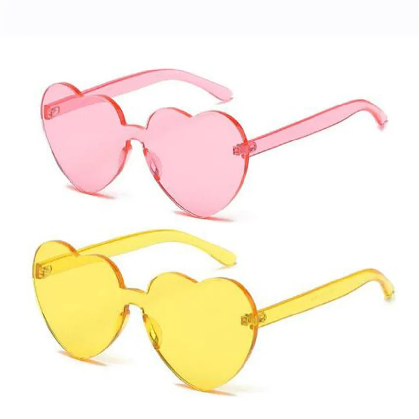 FOENIXSONG Y2K Heart Sunglasses Women Men Frameless Eyewear UV400 Pink Green Yellow Blue Orange Purple Brown Red Sun Glasses