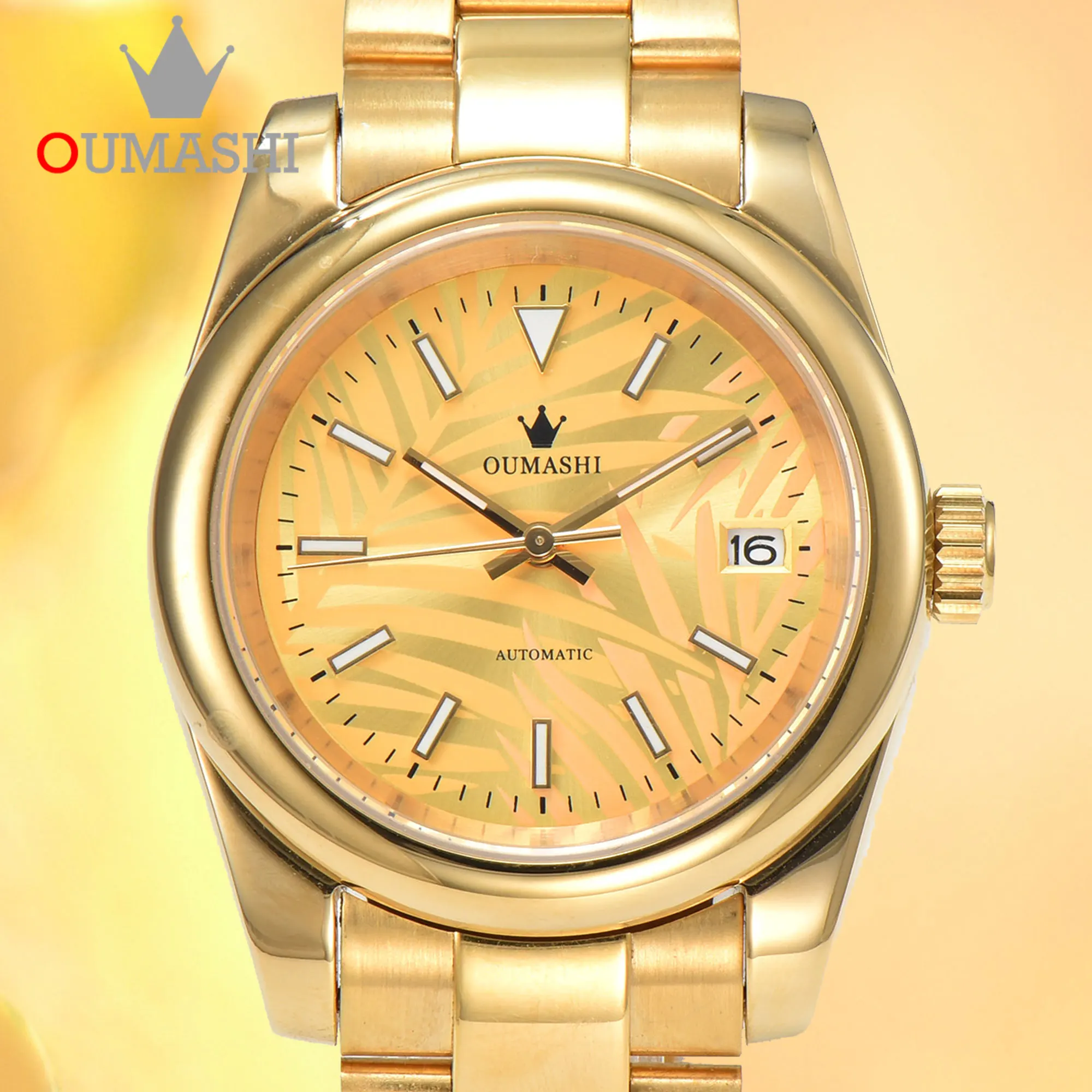 

39mm/36mm NH35 Men's Mechanical Watch with Leaf Pattern Dial Sapphire Stainless Steel 10Bar Waterproof