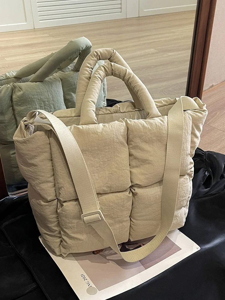 Spring Summer 2026 Large Capacity Plaid Cotton Ins Tote Bag Commuter Shoulder Handbag Soft Handle Korean Style Nylon Material