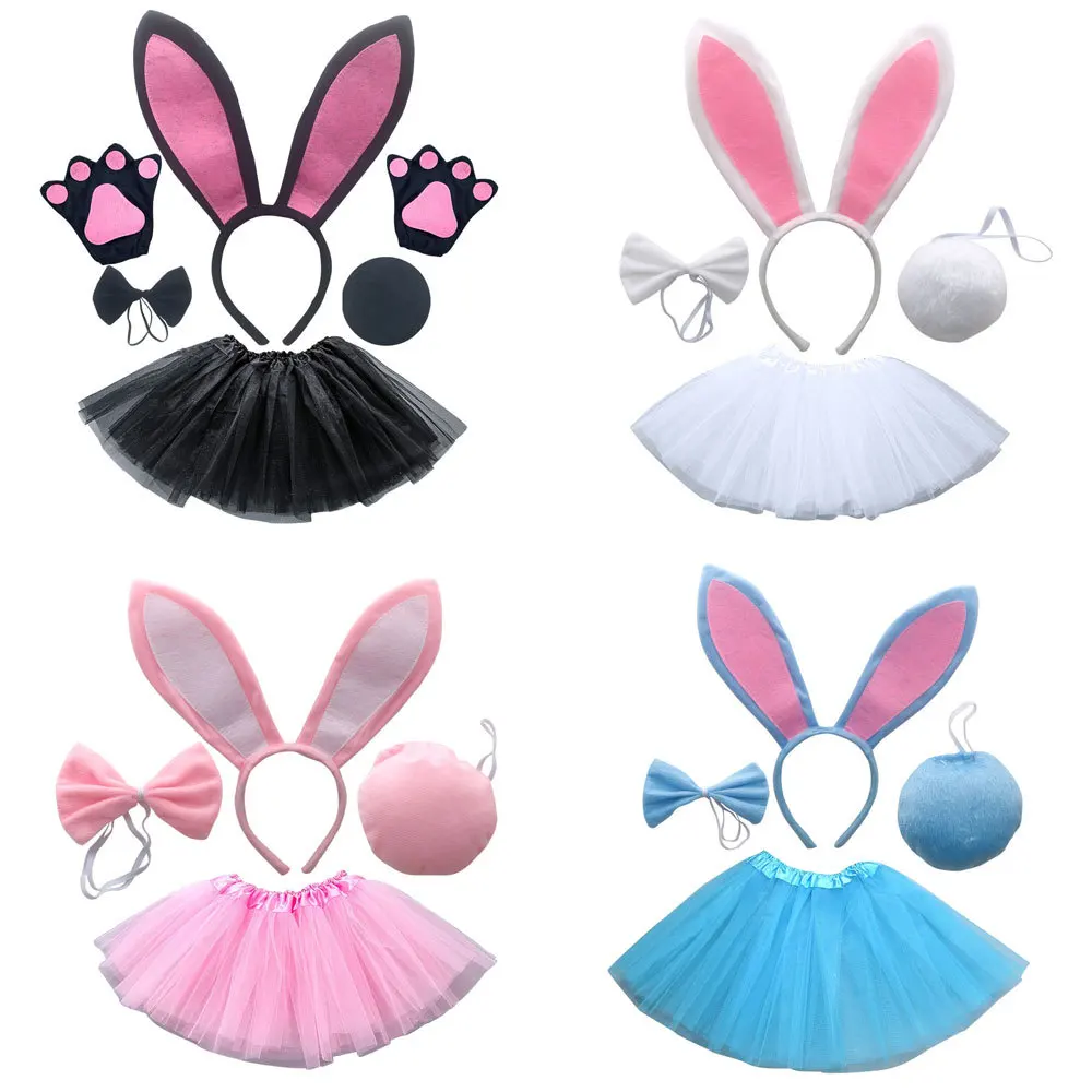 

Halloween Anime Girls Adult Children Bunny Ears Cute Plush Funny Animal Costume Props Nose Tail Headband Skirt