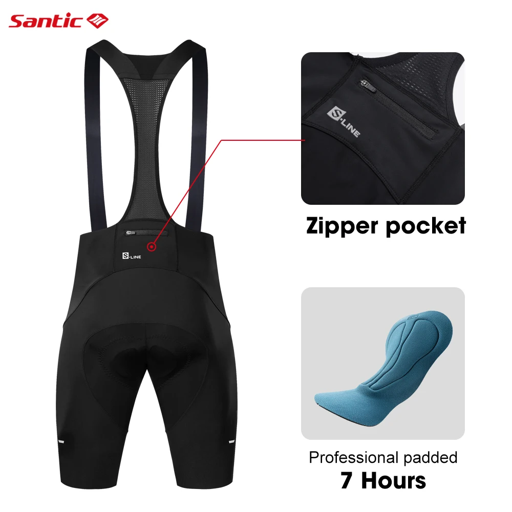 Santic Men\'s Cycling Bib Shorts Imported Cushion Cycling Outdoor Cycling Wear High Elastic Reflective