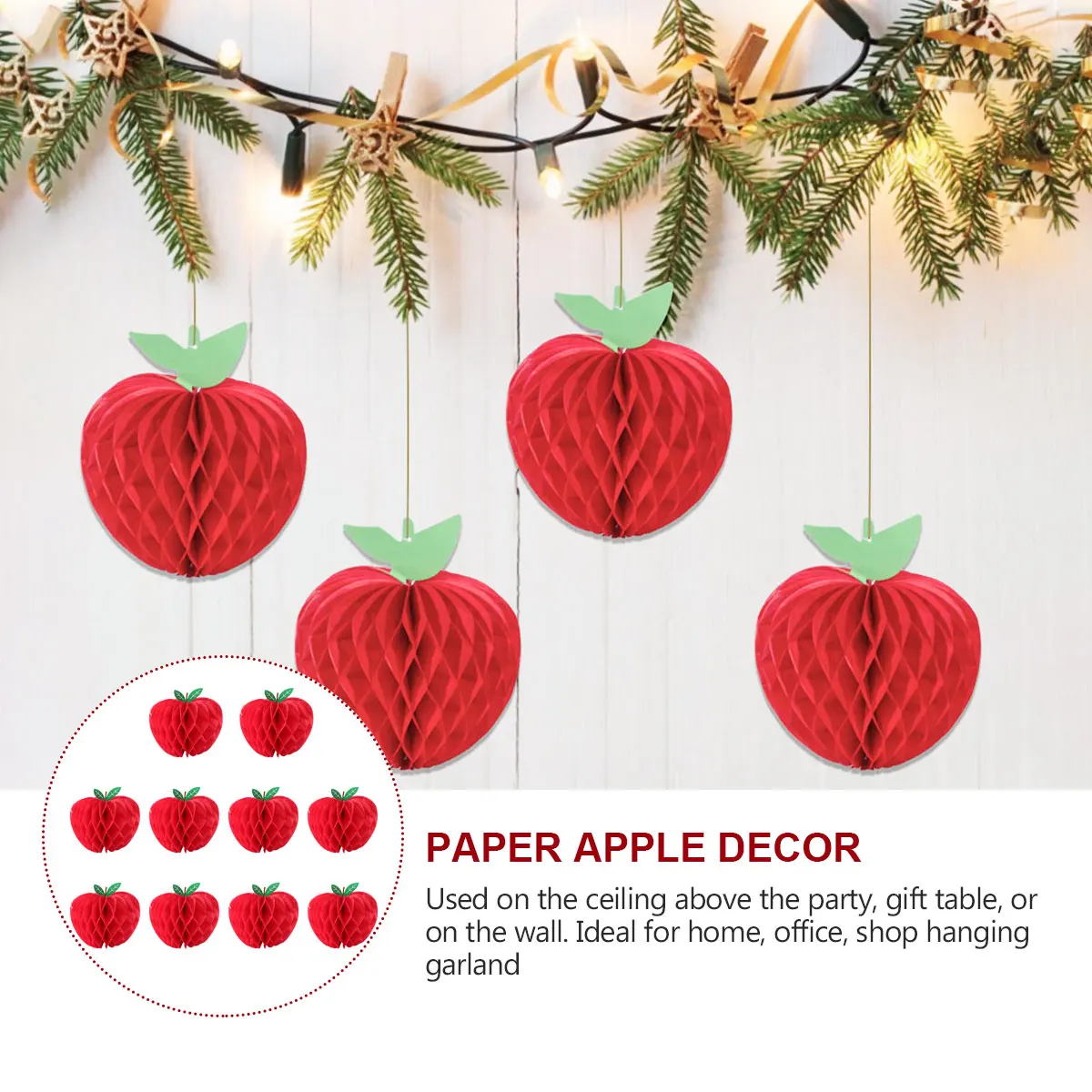 

10pcs Paper Apple Honeycomb Decor Paper Ball Apple Wall Hanging Honeycomb Ball Apple Banner Pendant For Party Home Decor Supply