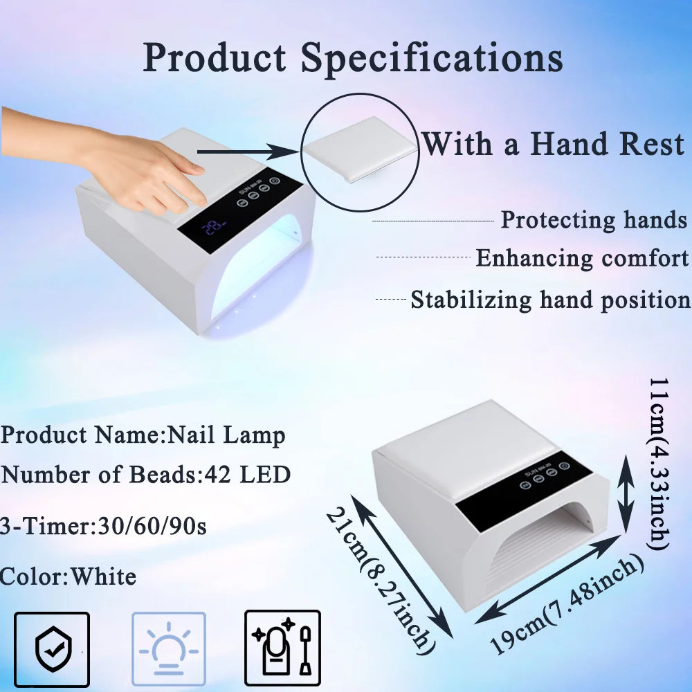 SUN BM-20 Nail Lamp 42 LED Beads UV-LED Light, 3-Speed Timer & One-Button Operation, Home S