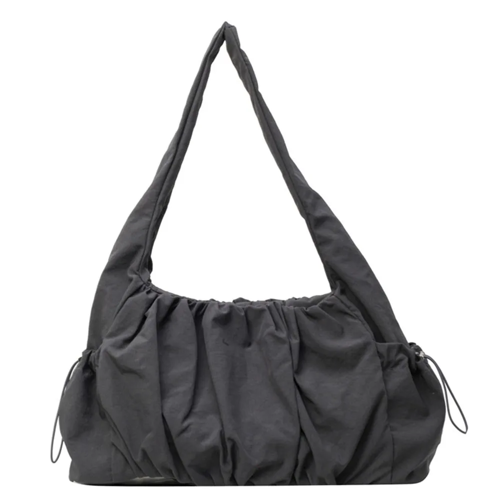 

Women Soft Armpit Bag Large Capacity Cloud Pleated Shoulder Bag Top Handle Bag Solid Color Multi-pockets for Outdoor Travel