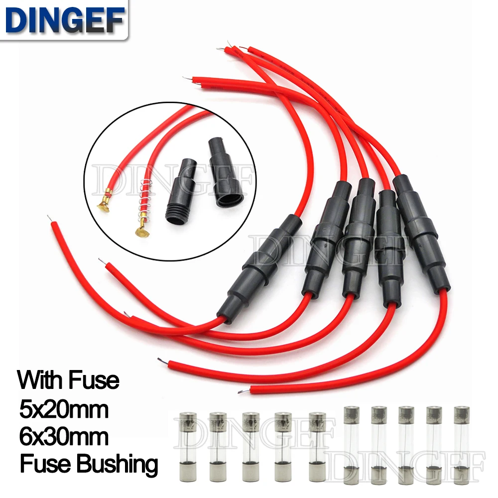 5Set 5*20mm 6*30mm Glass Fuse Holder Screw Type 5X20mm with 22AWG Wire Cable 250V 5X20MM Glass Fuse Tube Fuse Casing 6x30mm