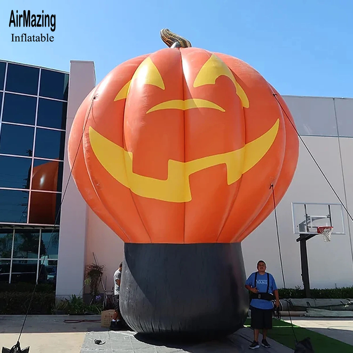 Calabaza inflable LED gigante semiimpresa para Halloween, modelo de monstruo de calabaza con ojos animados, boca, vacaciones, promoción al aire libre