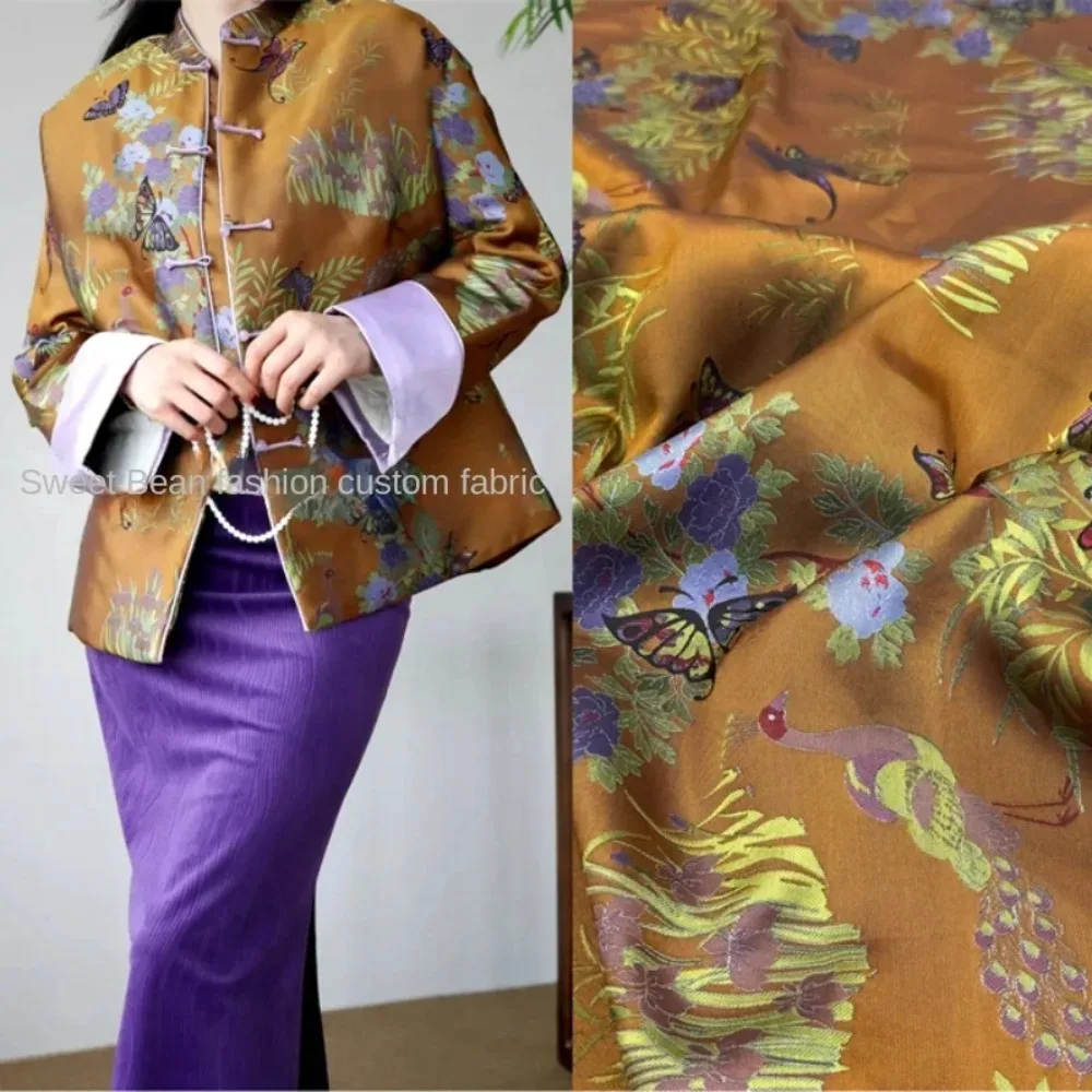 

Тканая жаккардовая парчовая ткань кофейного цвета для шитья куртки «сделай сам», модная одежда, полиэстер, креативный дизайн, ткань