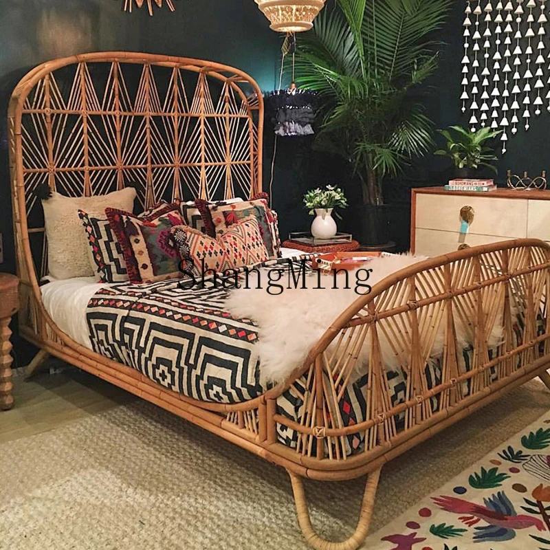 ZYY exquisite simple 1.5m double bed furniture rattan art 1.8 creative bedroom homestay rattan bed inn
