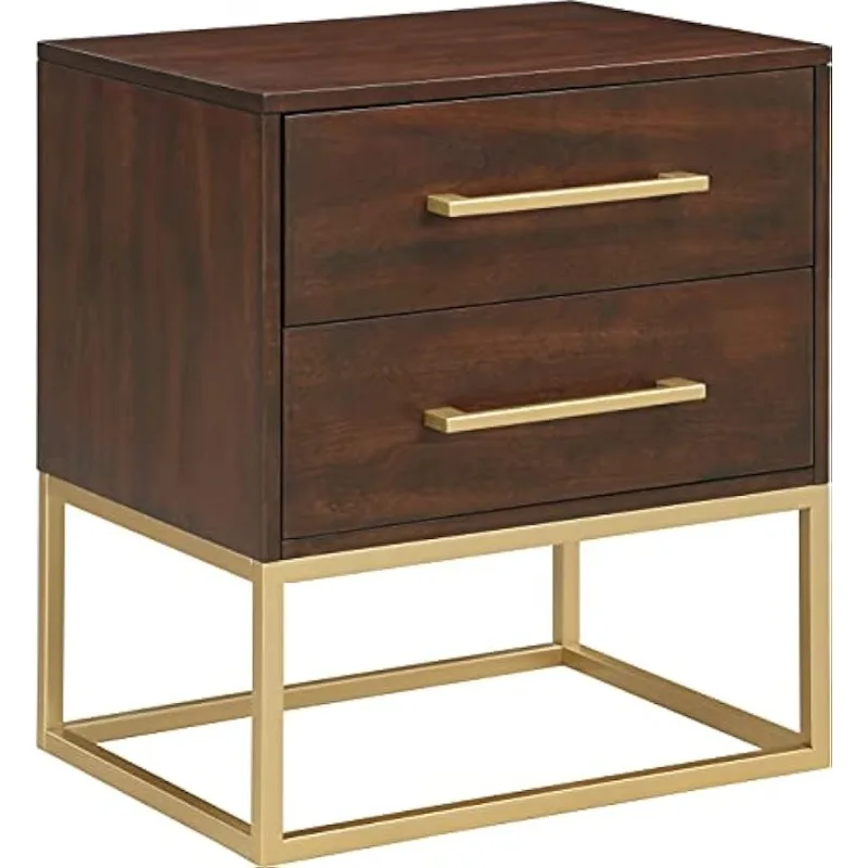 Maxine Collection Birch Veneer Nightstand in Dark Cherry Finish with Brushed Gold Metal Legs and Handles,22