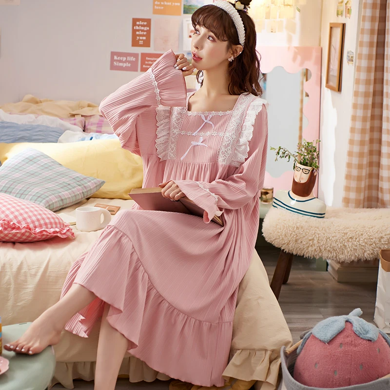 Nightgowns Women Design Fall Homewear Lovely Square Collar Long Sleeve Daily Sleepwear Leisure Student Hot Selling Mujer Vintage