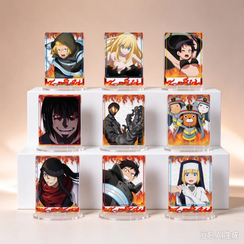 Fire Force Anime Otaku Acrylic Desk Display Stand Character Figure With Base Transparent Acrylic Ornament Keychain