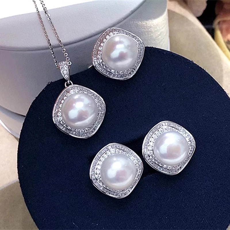 

MeiBaPJ 10-11mm Natural Semiround Pearls Fashion Jewelry Set 925 Silver Pendant Ring Earrings Fine Wedding Jewelry for Women