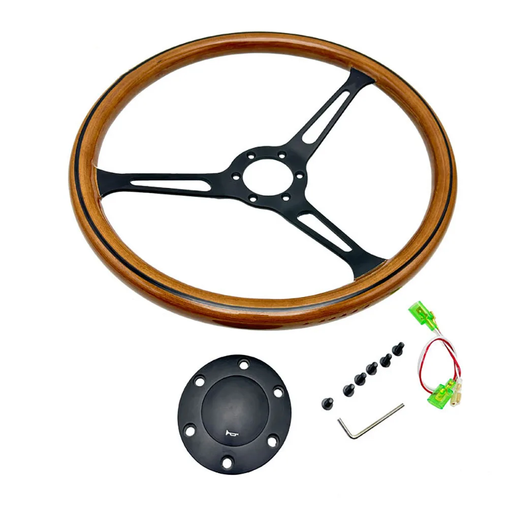 New modification Retro Peach Wood Steering Wheel Tools 15 Inch 380MM Universal Classic Black Circle Black Line Black Bracket