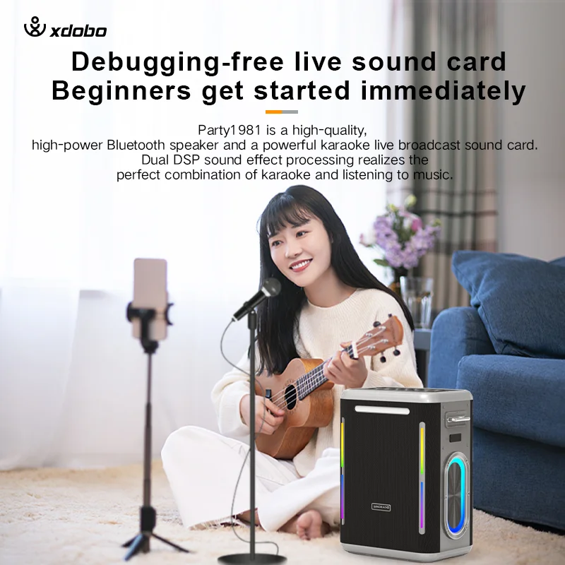 ZJZ XDOBO Sinoband Party 1981 مكبر صوت PA محمول بقدرة 300 وات مع مضخم صوت 6.5 بوصة و2 قطعة ميكروفونات لاسلكية لاستخدام الكمبيوتر