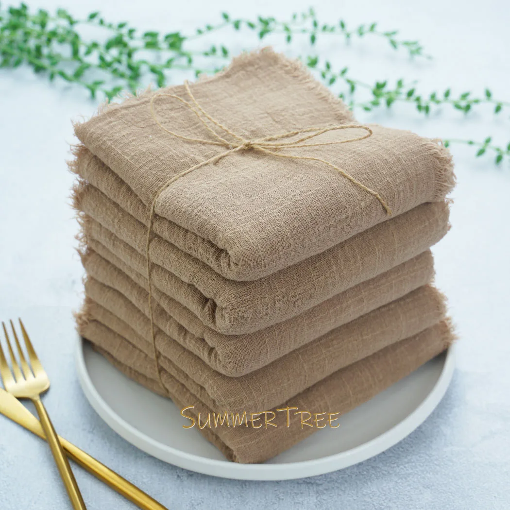 50pcs 32x32cm Khaki Brown Gauze Cotton Napkins Retro Burrs Napkin Cloth Vintage Wedding Party Christmas Table Decor Wholesale