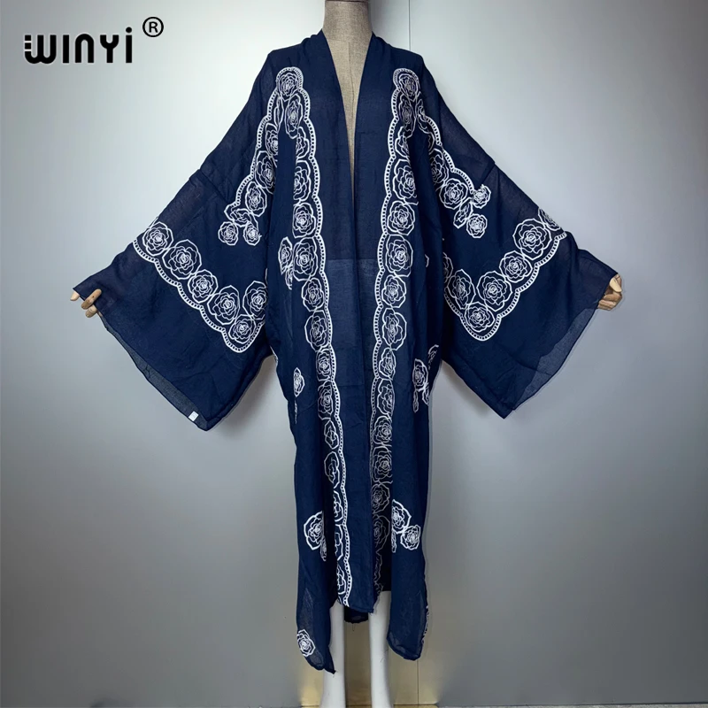 

WINYI retro embroidered cardigan Middle East abaya dubai luxury holiday party dress muslim woman fashion open front Caftan