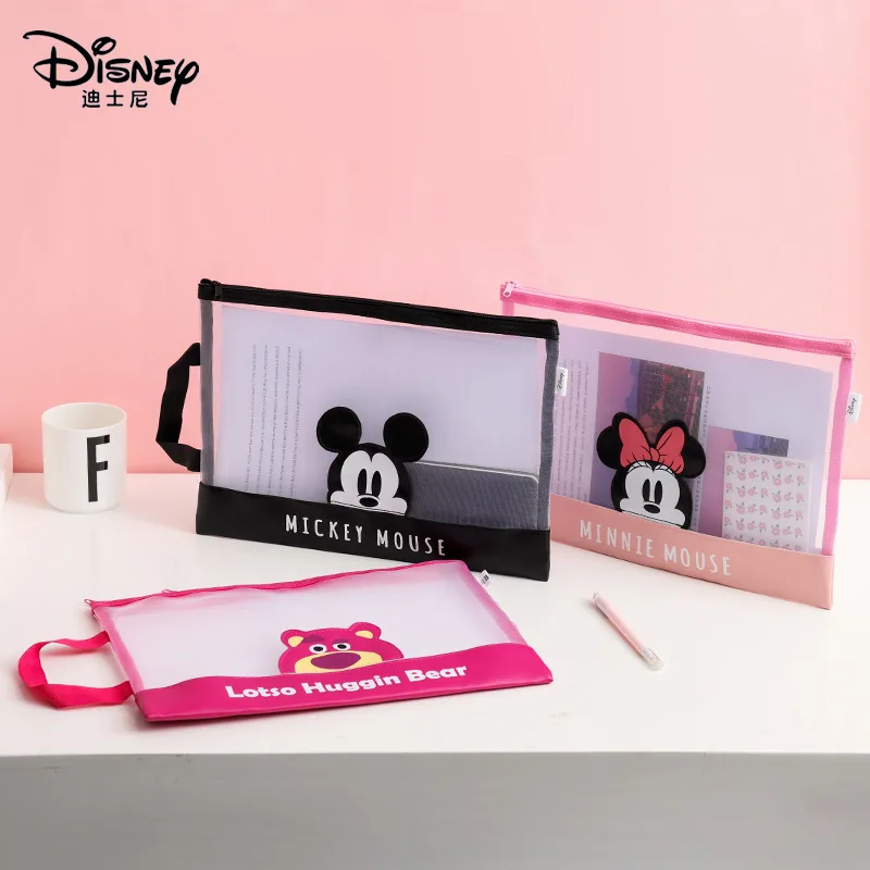 

5pcs Disney Zipper Document Bag Mickey Minnie Lotso A4 Handheld File Bag Student Exam Data Storage Bag School Office Supplies