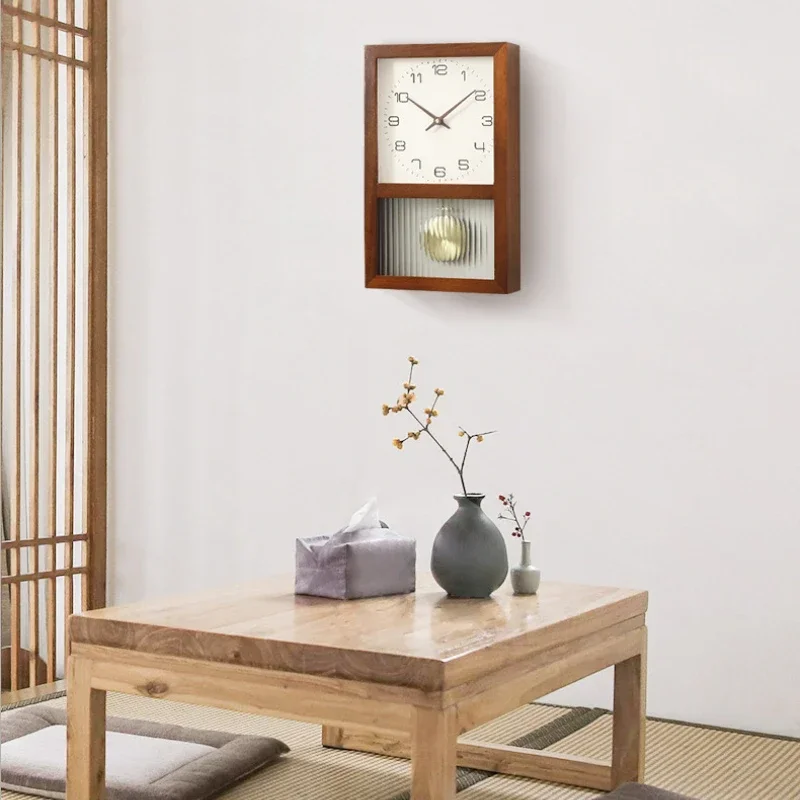 Japanese simple solid wood wall clock living room Japanese clock versatile retro desktop decoration small clock