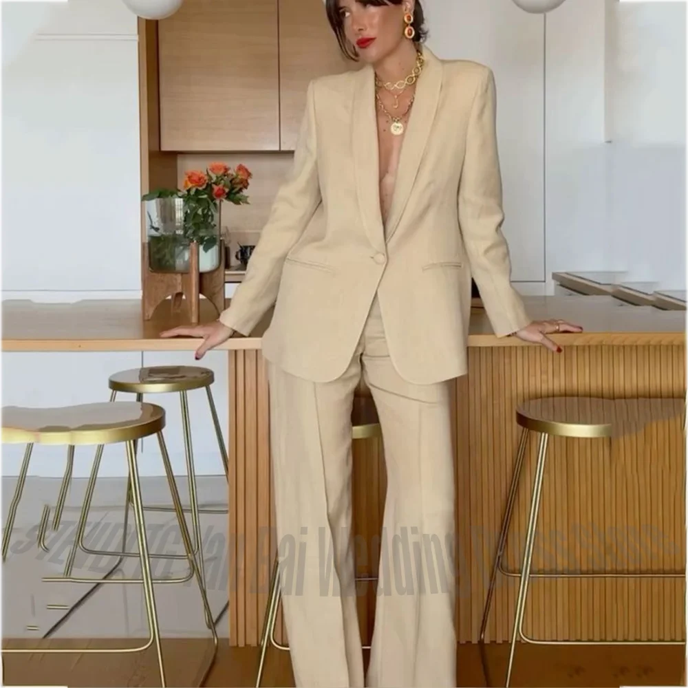 Elegant Shawl Lapel Women's Suis Single Button Solid Color Straight Two Piece Outfit Casual Busines Office Home Daily Wear