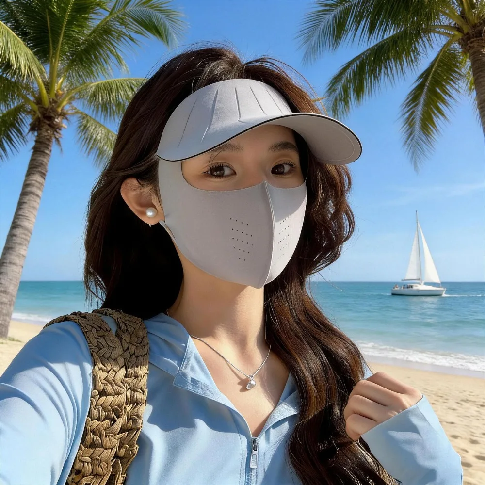 UV Blocking Sun Protection Mask Cooling Effect Breathable Face Mask for Women Lightweight Adjustable One-piece Mask Hat