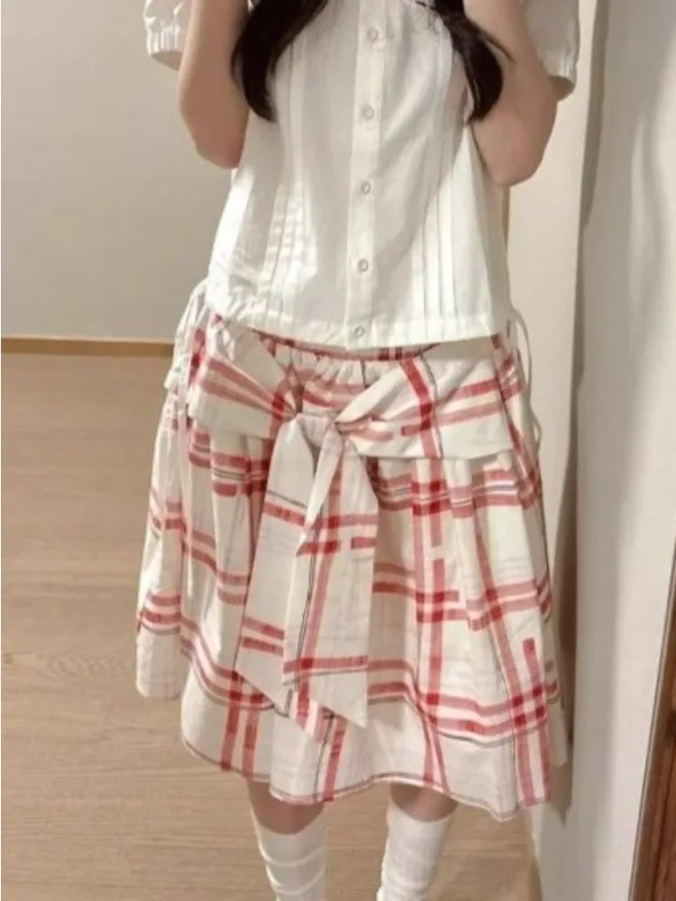 

Japanese Style Kawaii Sweet High Waist Skirt 2026 Summer Vintage Plaid Striped Print Pleated Hot Girls Casual Skirt
