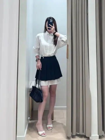 Vestido Camisa Plissado Feminino para Início de Outono, Conjunto de Duas Peças com Saia Destacável e Gola Alta para Senhoras