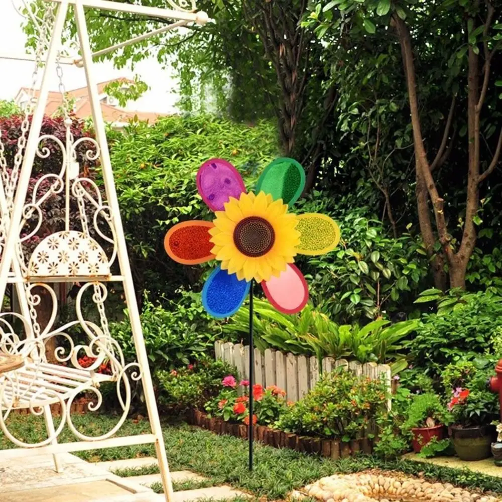 Flower Sunflower Windmill Creative Beautiful Plastic Wind Spinner Sequin Kids Toy Garden Yard Outdoor Tent Balcony Decor