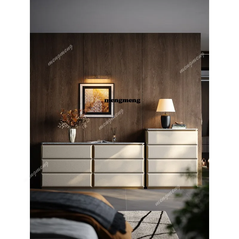 Light luxury natural luxury stone villa high-end living room wall chest bedroom solid wood storage cabinet