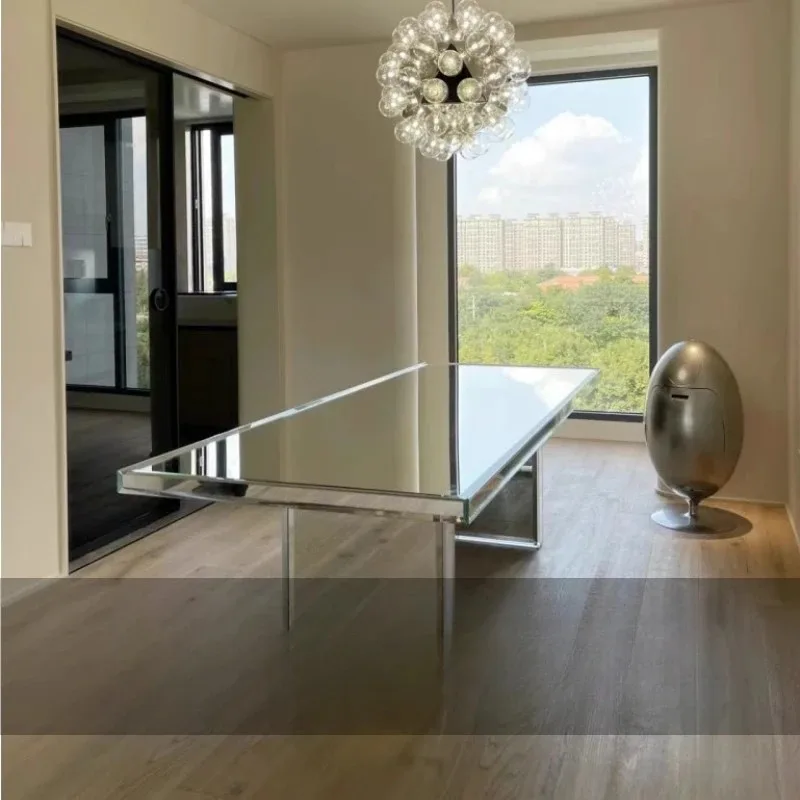 Italian minimalist mirror glass dining table, light luxury high-end computer desk