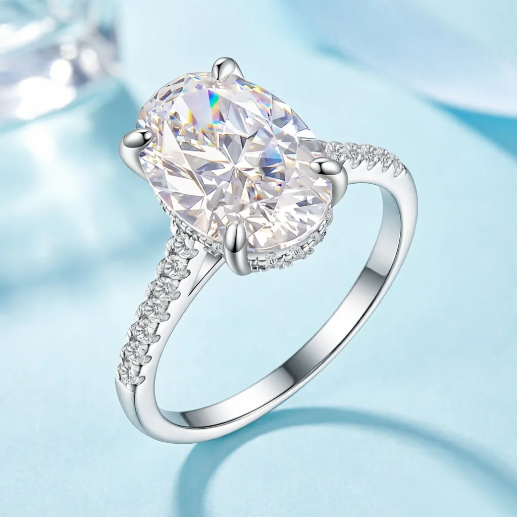 

New Arrival Sparkling Luxury Jewelry 100% 925 Sterling Silver Large Oval Cut Big White Moissanite Diamond Women Wedding Ring