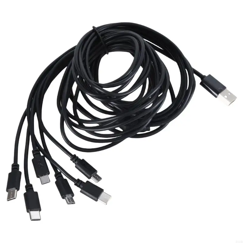 D46B Multiple Device Charging Cable 6 in 1 USB to 3 USB 5Pin and 3 Type C Connectors Cord Wire 6pcs Electronics