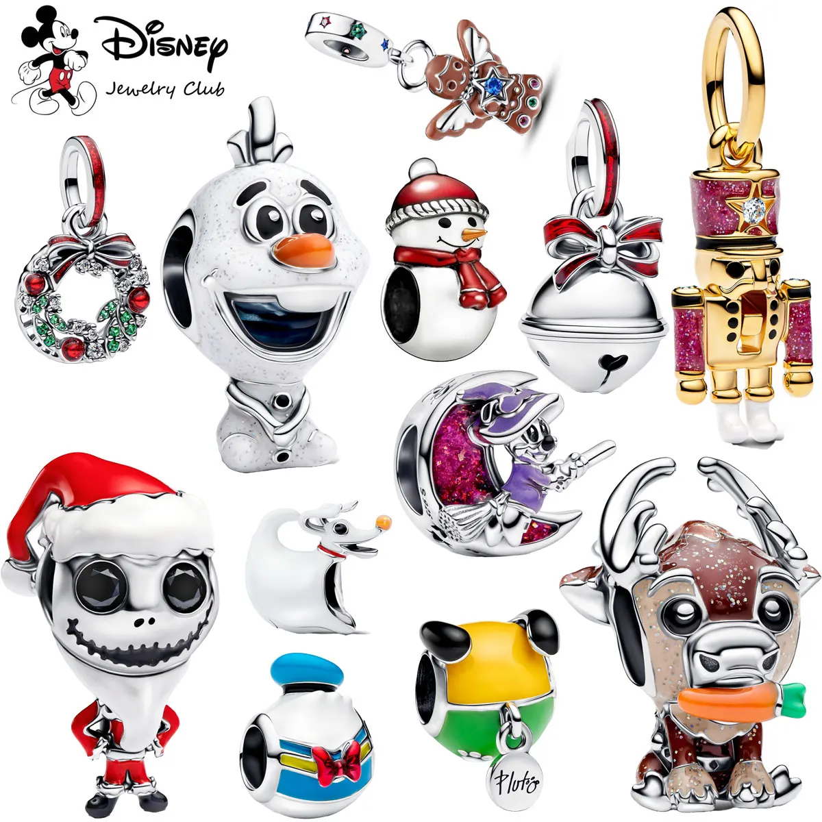 2025 عيد الميلاد Miniso ديزني أولاف جاك الجمجمة الكلب صفر خرزات ل الأصلي 925 فضة سوار أساور لتقوم بها بنفسك مجوهرات