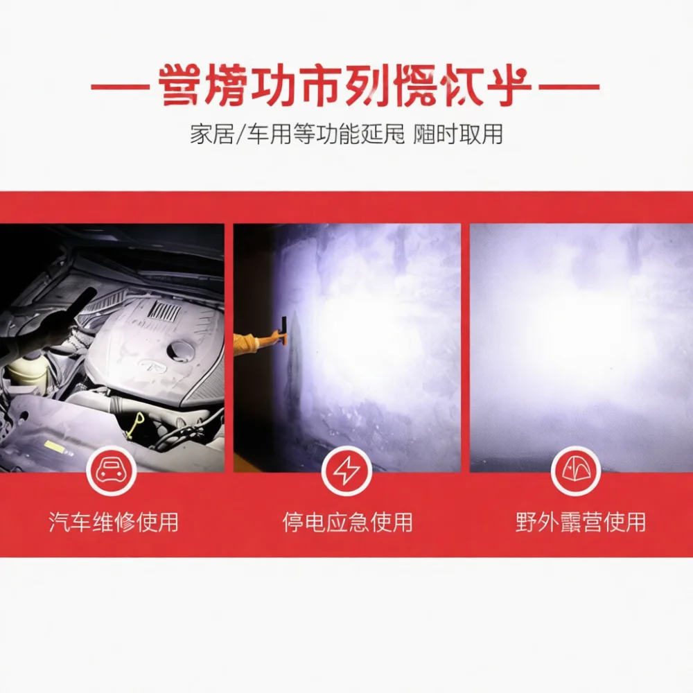 Durable LED Work Light Magnetic Base COB Flashlight Portable Rechargeable Inspection Torch For Garage Camping Emergency Use