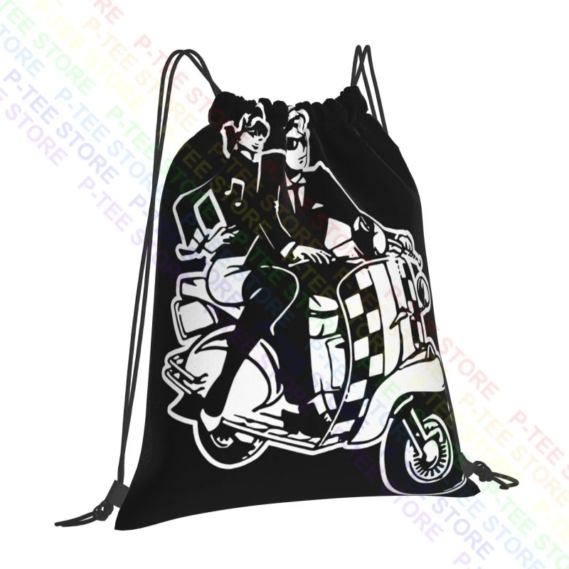 Ska Biker And Vespa Mod Motorcycle Moped Lambretta Uk Drawstring Bags Gym Bag Foldable Multi-function