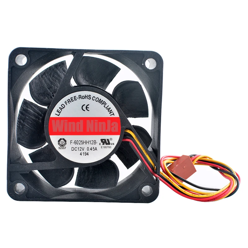 Ventilador de alta velocidade para Chassis, CPU Fonte de Alimentação, F-6025HHH12B, 6cm, 60mm, 60x60x25mm, DC12V, 0.45A, 3Pin, 5500rpm