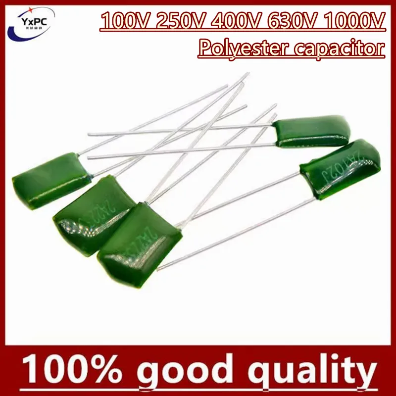 

50pcs 100V 250V 400V 630V 1000V Polyester film capacitor 1NF 1.2NF 1.5NF 10NF 47NF 103J 104J 2A473J 2J103J 2E104J 2G223J 3A472J