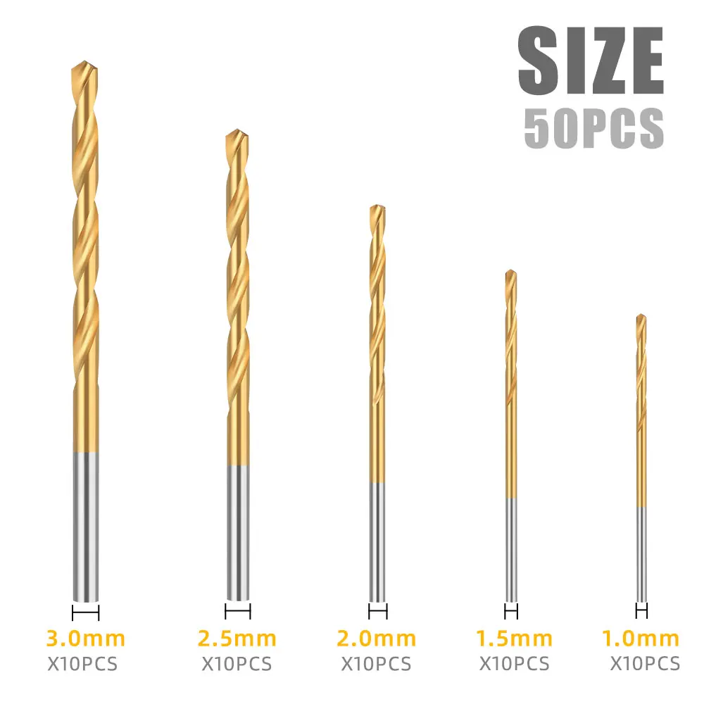 XCAN 50 ชิ้น HSS ไทเทเนียมเคลือบสว่านชุด 1/1.5/2/2.5/3 มิลลิเมตรความเร็วสูงเหล็กดอกสว่านสำหรับ DIY สว่านงานไม้
