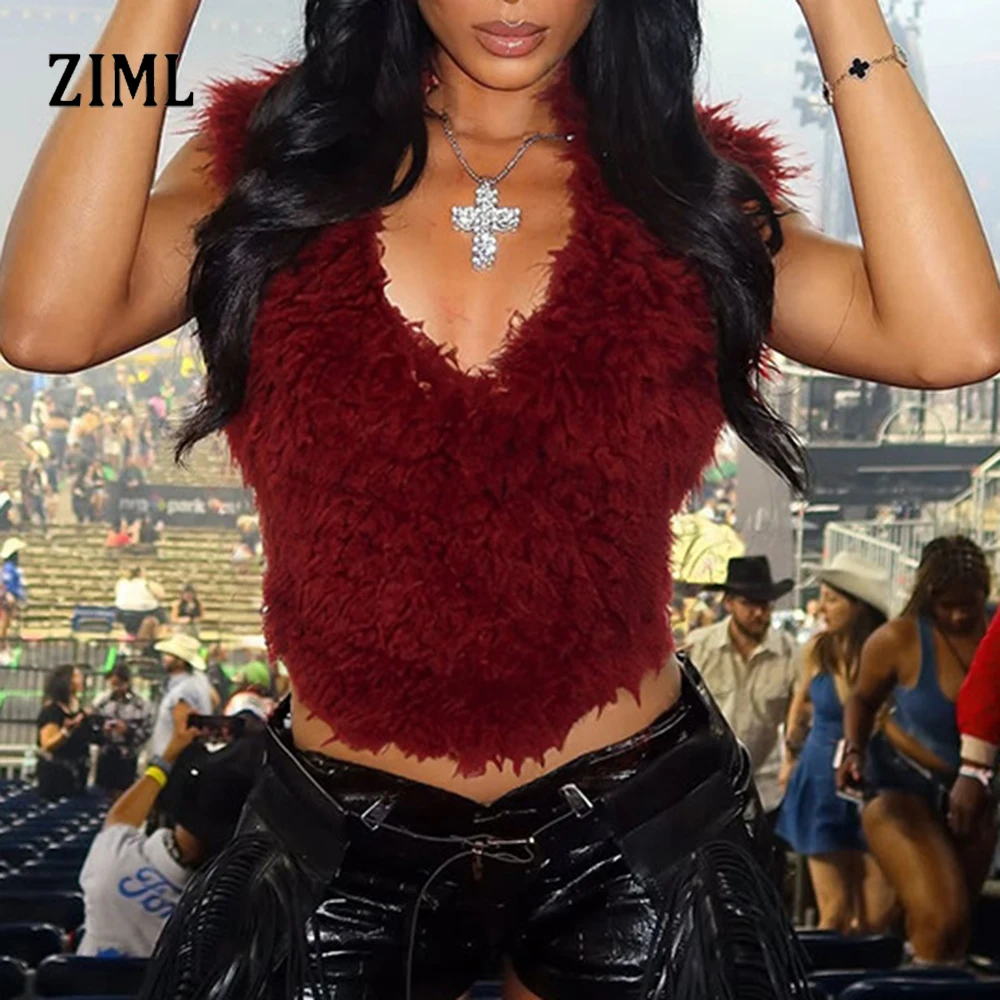 

ZIML темперамент однотонные мини-жилеты для женщин с v-образным вырезом без рукавов и открытой спиной осенний сексуальный утягивающий вечерние жилет женский модный стиль новый