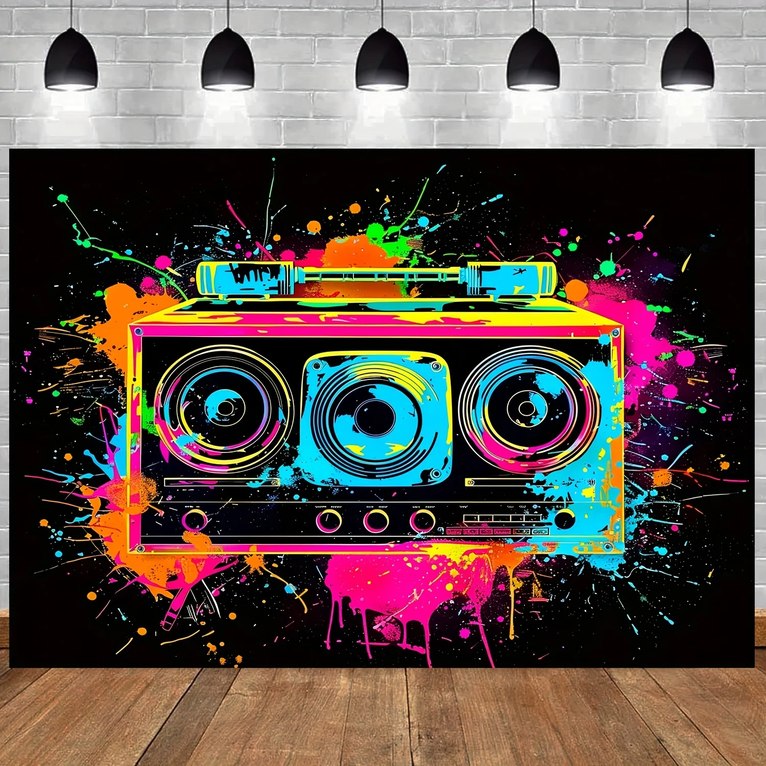Leuchtender Neon-Party-Hintergrund, Schwarzlicht-Disco und Vintage-Tanz dekor, Polyester-Foto hintergrund für Geburtstags feiern