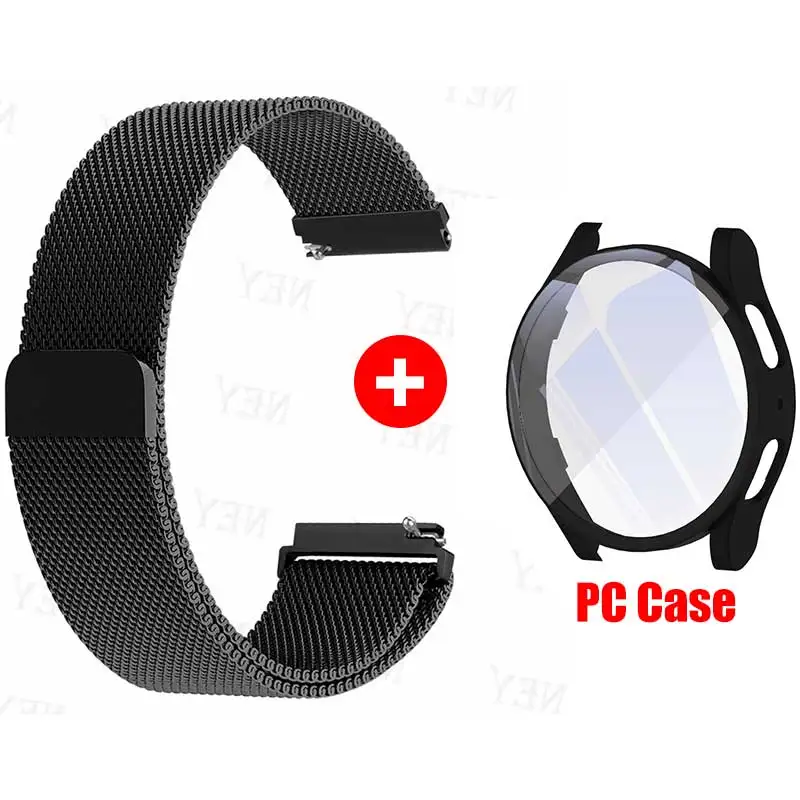 2 упаковки закаленного стекла + чехол + миланский ремешок-петля для Samsung Galaxy Watch 7, 6, 44/40 мм, ремешки, защитный чехол для экрана, аксессуары