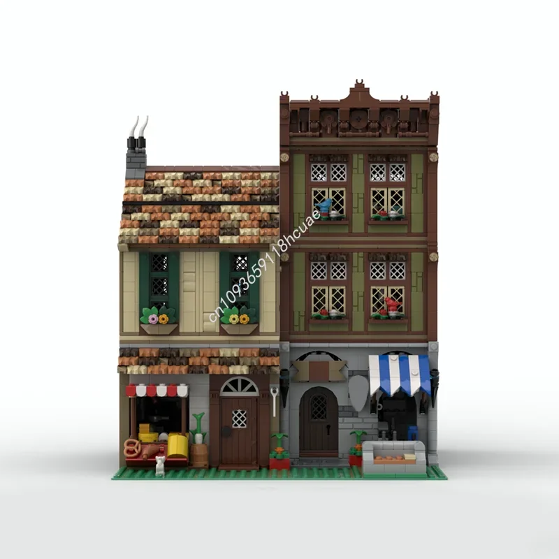 Moc Medieval Vikings Hardware & Grocer Modular Houses Model Building Blocks DIY Creative Assembly Bricks Kids Holiday Gifts Toys