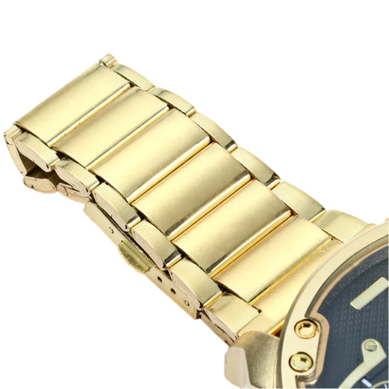 Dropshipping DZ3137 Gold Stainless Steel Quartz Watch for Men Luxury Mens Wrist Watches Man Military 2 Time Zones Reloj Hombre